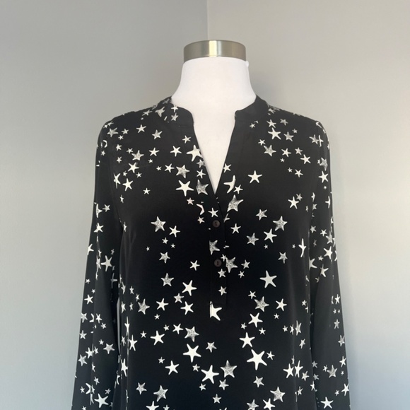 Tibi Star Printed 100% Silk Shift Long sleeve Cocktail Casual Tunic Dress 4 Smal - Picture 13 of 15